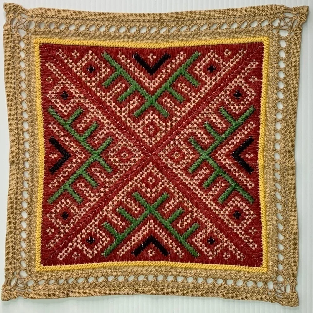 Woven Fabric Table Square Red Vintage Global Decor Boho 10